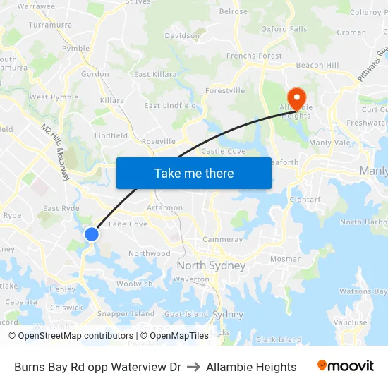 Burns Bay Rd opp Waterview Dr to Allambie Heights map
