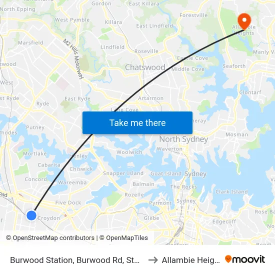 Burwood Station, Burwood Rd, Stand G to Allambie Heights map