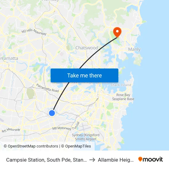 Campsie Station, South Pde, Stand E to Allambie Heights map