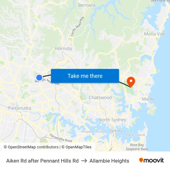 Aiken Rd after Pennant Hills Rd to Allambie Heights map