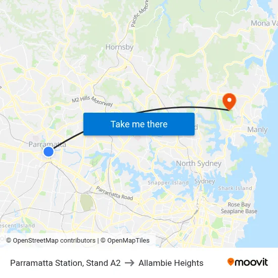 Parramatta Station, Stand A2 to Allambie Heights map