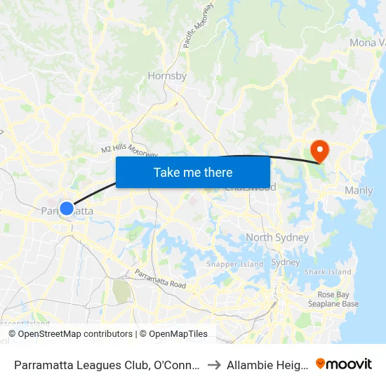 Parramatta Leagues Club, O'Connell St to Allambie Heights map