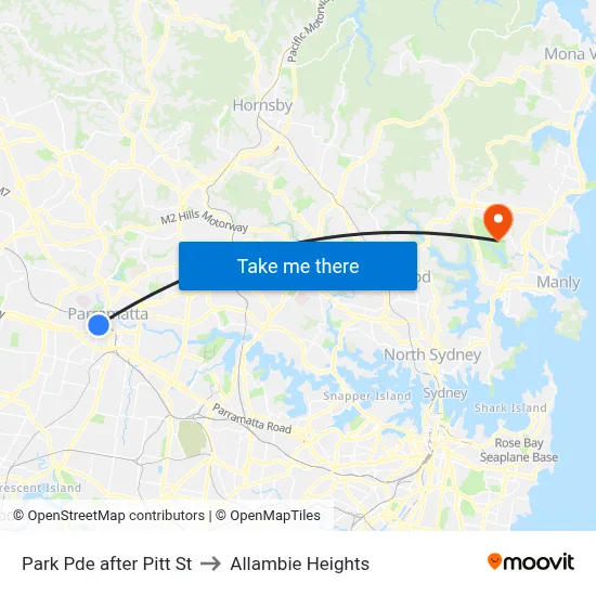 Park Pde after Pitt St to Allambie Heights map