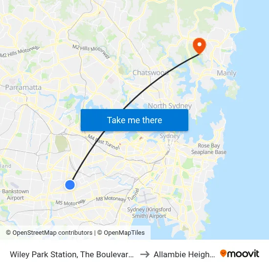 Wiley Park Station, The Boulevarde to Allambie Heights map