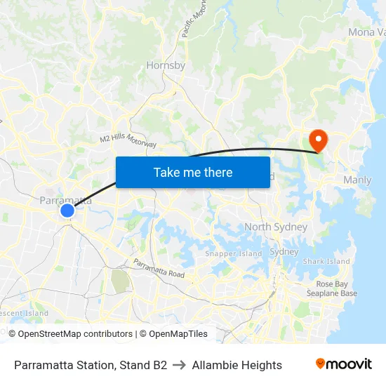 Parramatta Station, Stand B2 to Allambie Heights map