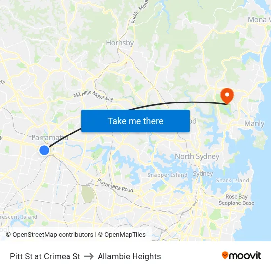 Pitt St at Crimea St to Allambie Heights map