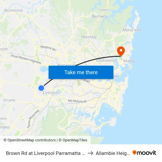 Brown Rd at Liverpool Parramatta Tway to Allambie Heights map
