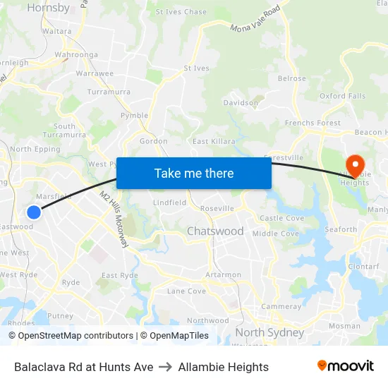 Balaclava Rd at Hunts Ave to Allambie Heights map