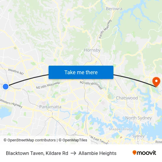 Blacktown Taven, Kildare Rd to Allambie Heights map