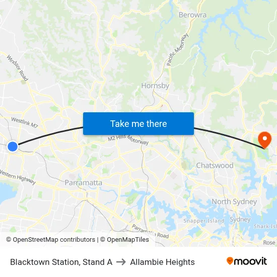 Blacktown Station, Stand A to Allambie Heights map