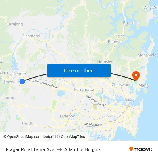 Fragar Rd at Tania Ave to Allambie Heights map