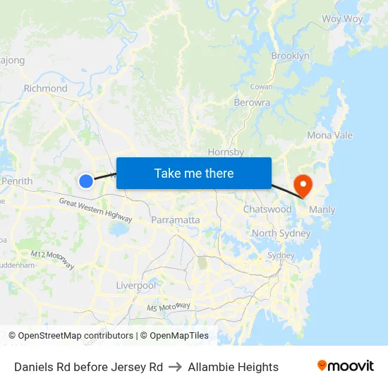 Daniels Rd before Jersey Rd to Allambie Heights map