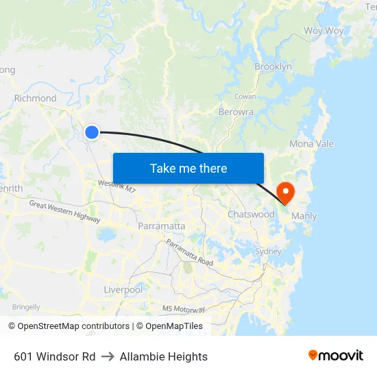 601 Windsor Rd to Allambie Heights map