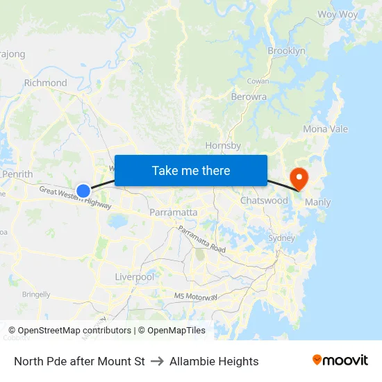 North Pde after Mount St to Allambie Heights map