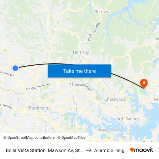 Bella Vista Station, Mawson Av, Stand A to Allambie Heights map