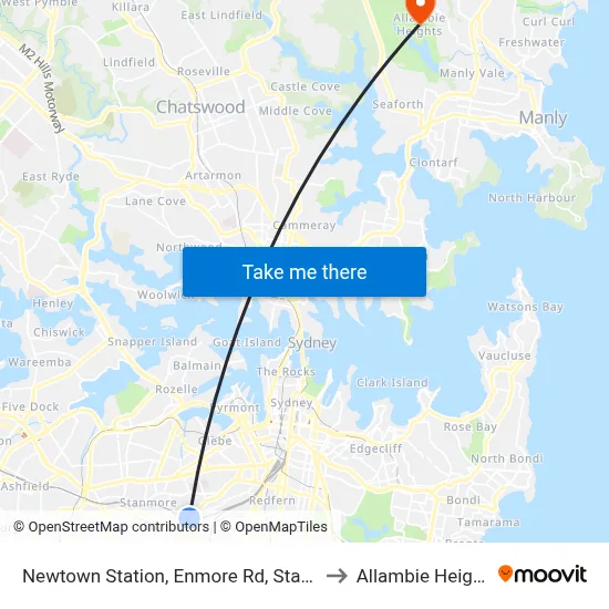 Newtown Station, Enmore Rd, Stand A to Allambie Heights map