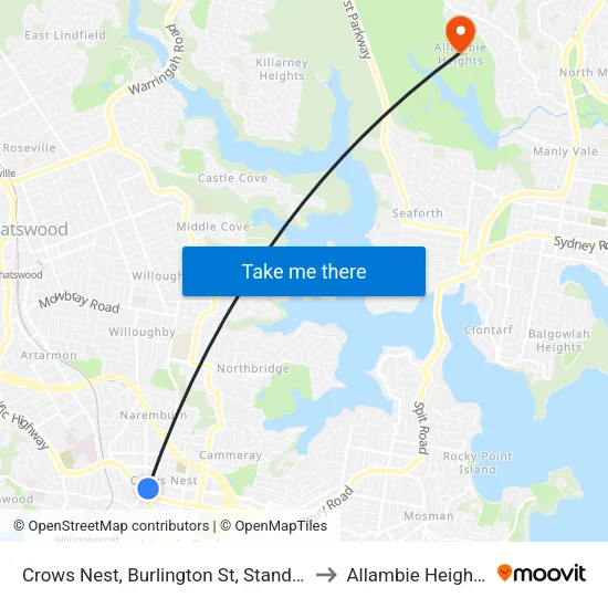 Crows Nest, Burlington St, Stand D to Allambie Heights map
