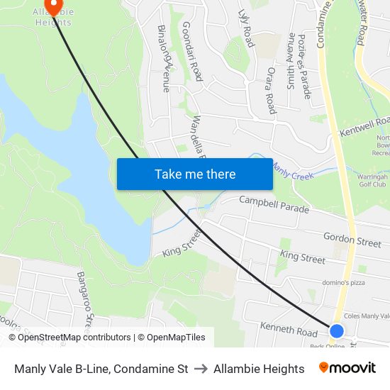 Manly Vale B-Line, Condamine St to Allambie Heights map