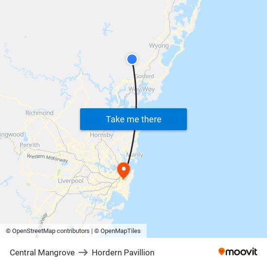 Central Mangrove to Hordern Pavillion map