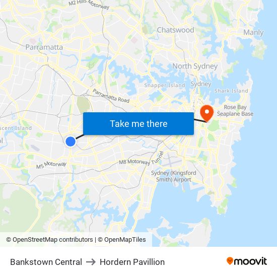 Bankstown Central to Hordern Pavillion map