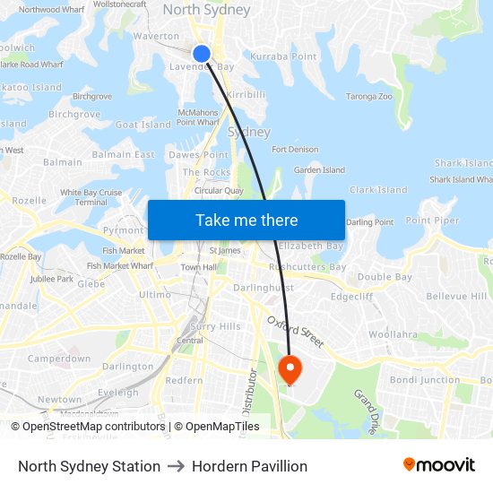 North Sydney Station to Hordern Pavillion map