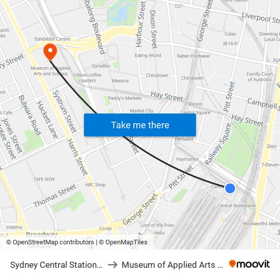 Sydney Central Station Bookstore to Museum of Applied Arts and Science map