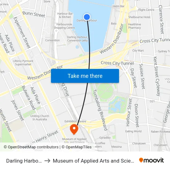Darling Harbour to Museum of Applied Arts and Science map