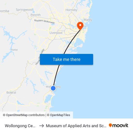 Wollongong Central to Museum of Applied Arts and Science map