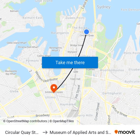 Circular Quay Station to Museum of Applied Arts and Science map