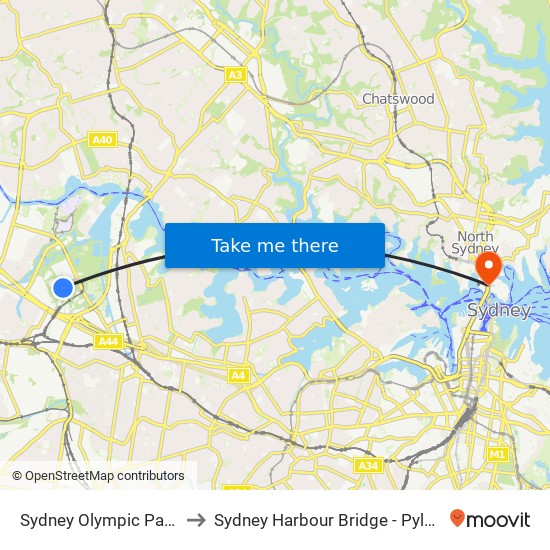 Sydney Olympic Park to Sydney Harbour Bridge - Pylon map
