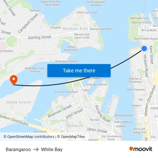 Barangaroo to White Bay map