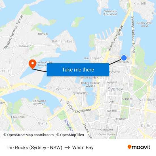 The Rocks (Sydney - NSW) to White Bay map