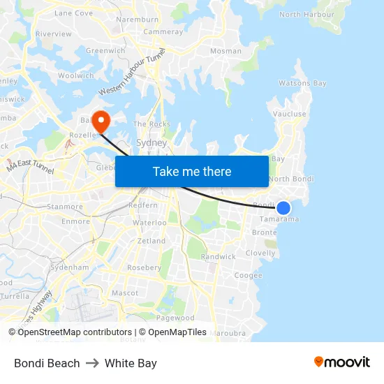 Bondi Beach to White Bay map