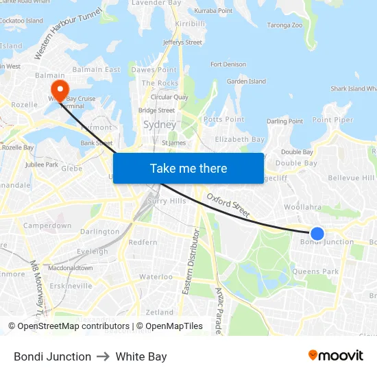 Bondi Junction to White Bay map
