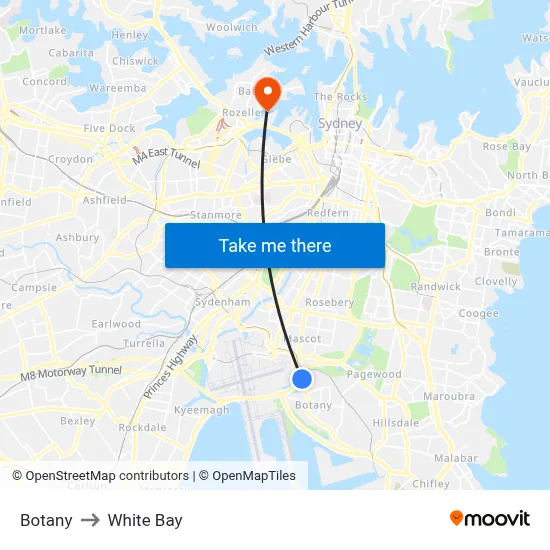 Botany to White Bay map