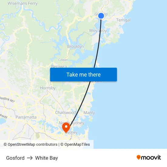 Gosford to White Bay map