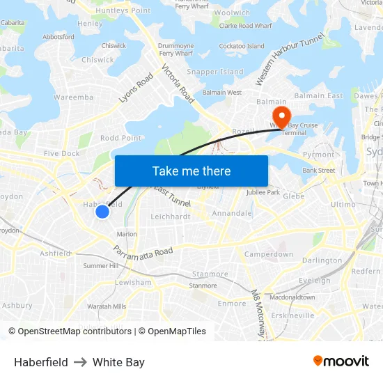 Haberfield to White Bay map