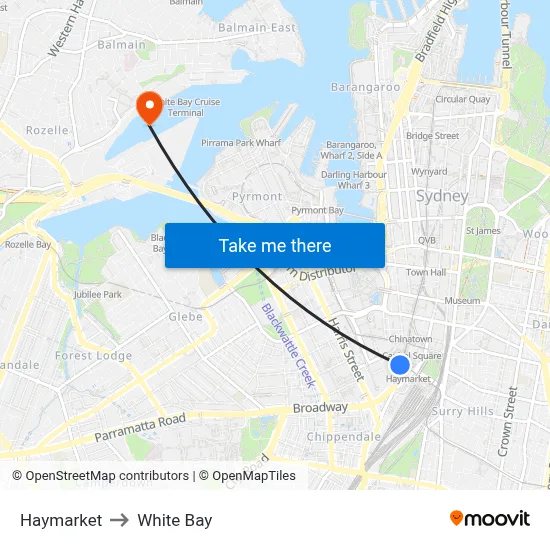 Haymarket to White Bay map