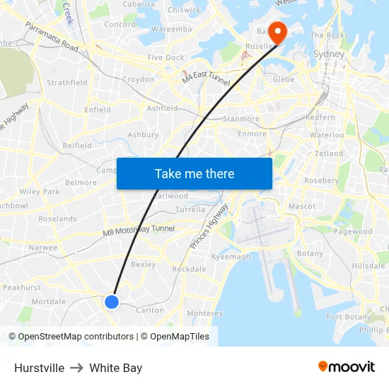 Hurstville to White Bay map