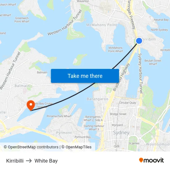 Kirribilli to White Bay map