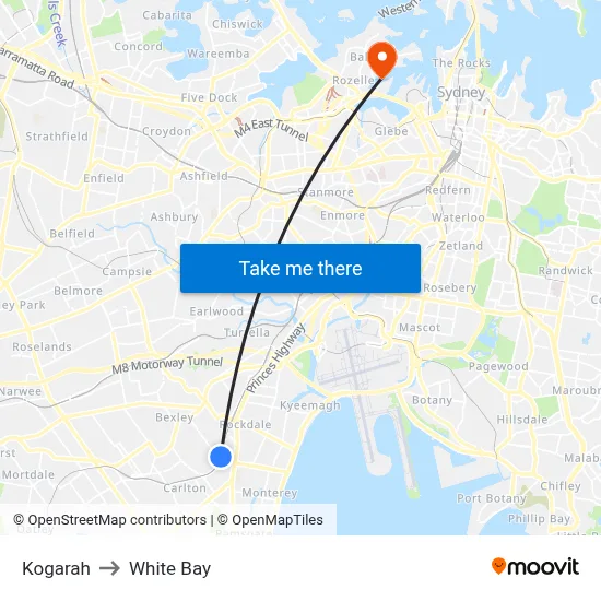 Kogarah to White Bay map