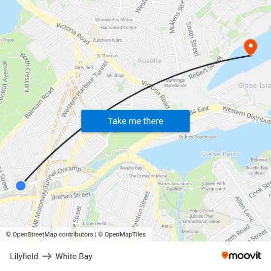 Lilyfield to White Bay map