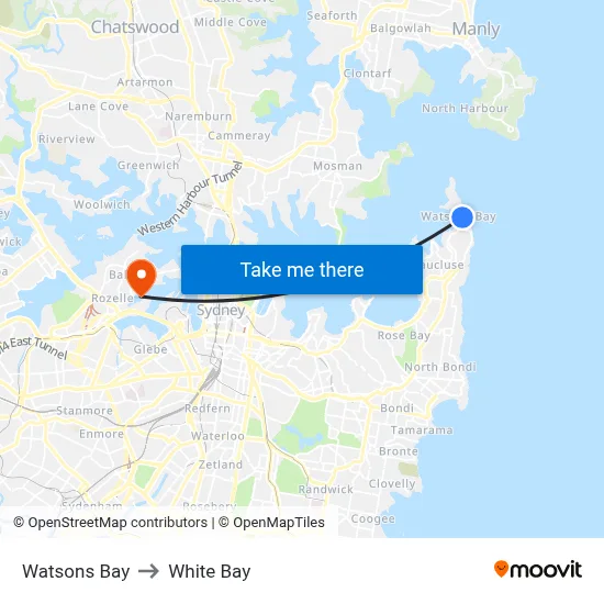 Watsons Bay to White Bay map