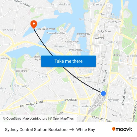 Sydney Central Station Bookstore to White Bay map