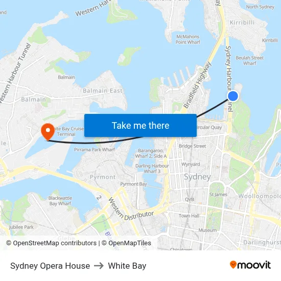 Sydney Opera House to White Bay map
