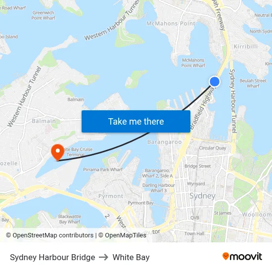 Sydney Harbour Bridge to White Bay map