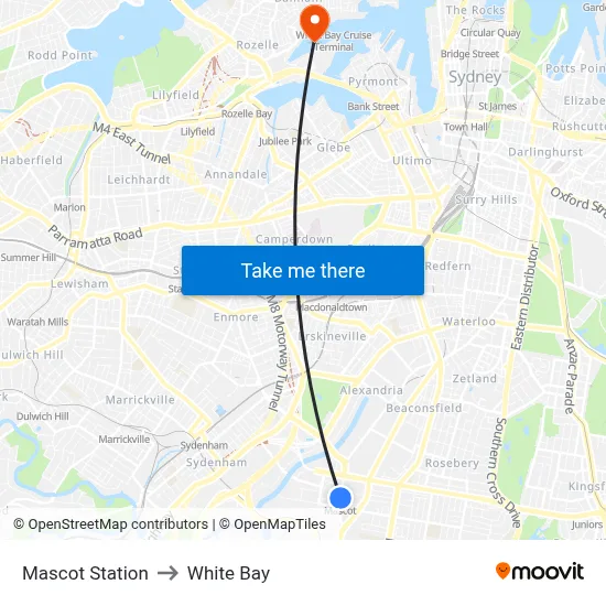 Mascot Station to White Bay map