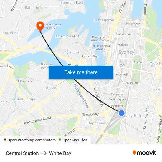 Central Station to White Bay map