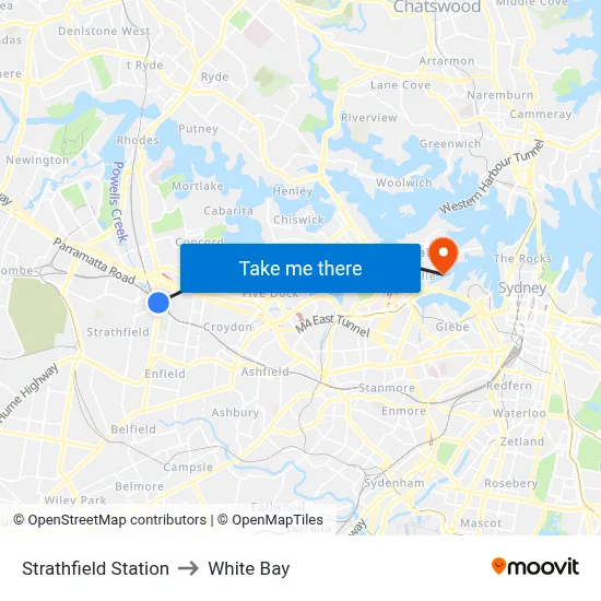 Strathfield Station to White Bay map