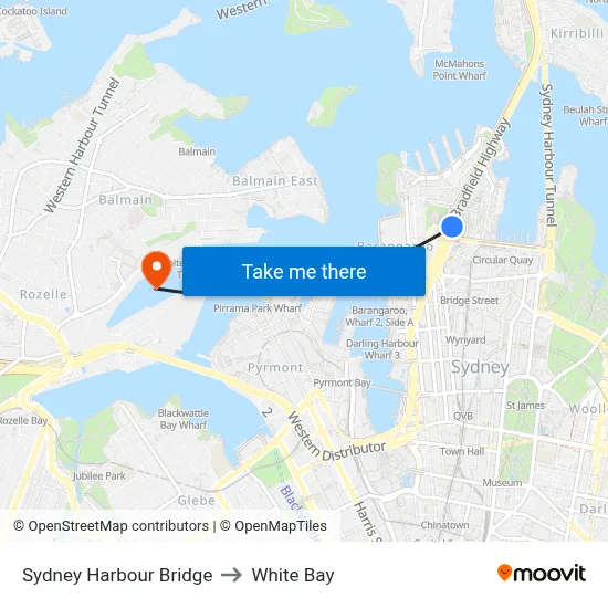Sydney Harbour Bridge to White Bay map